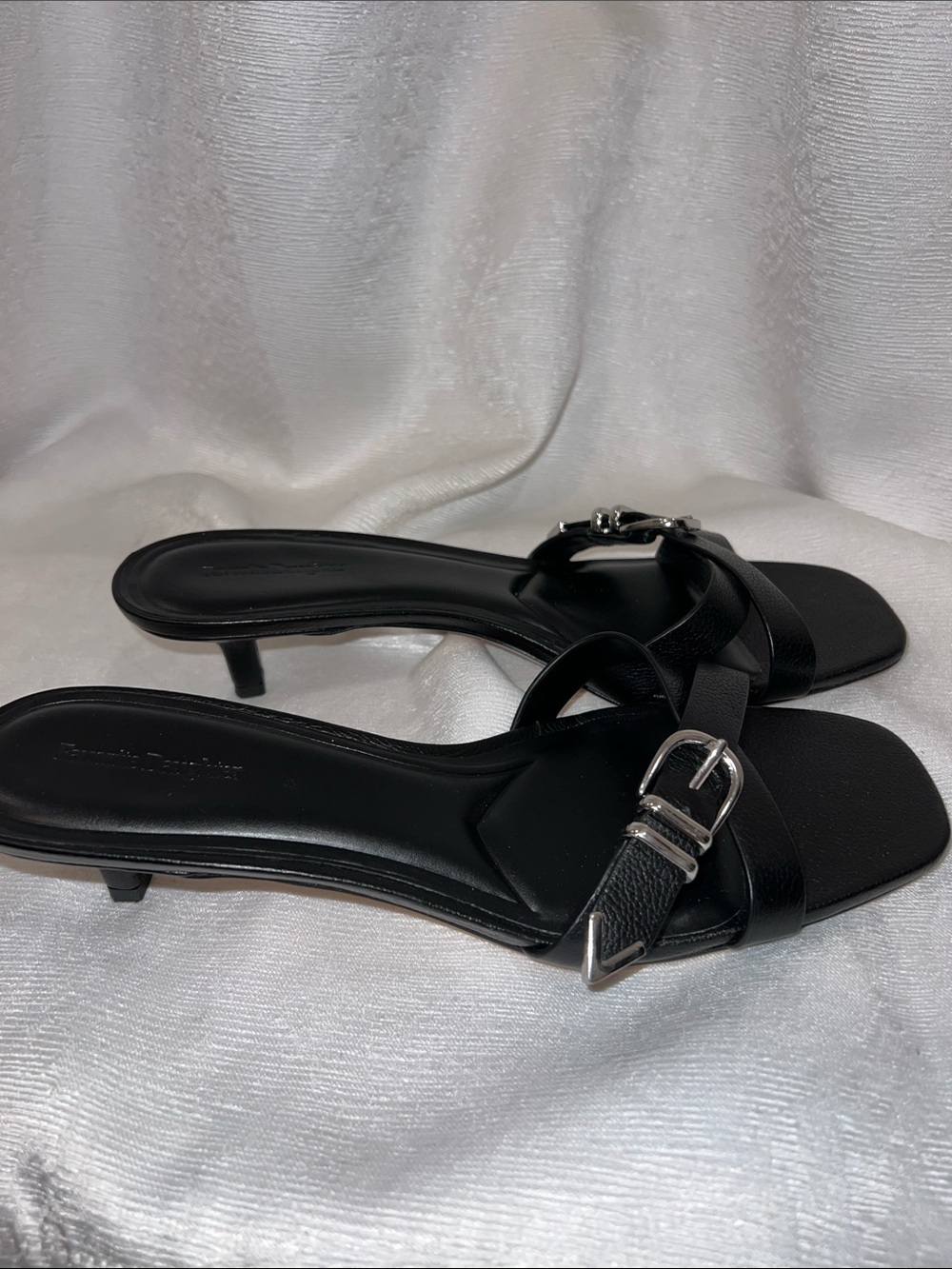 Women's Shiloh Black Leather Slide Sandals with Silver Buckle - Picture 8 of 12